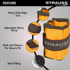 Strauss Adjustable Ankle/Wrist Weights 0.5 KG X 2 | Ideal for Walking, Running, Jogging, Cycling, Gym, Workout & Strength Training | Easy to Use on Ankle, Wrist, Leg, (Yellow)