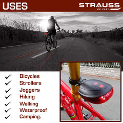 Strauss Bicycle Flash Tail Light with Laser| Waterproof | 7 Light Modes|High Visibility Bike Safety Light for Cyclists |Rear LED Tail Light with Laser for Night Riding,(Black)
