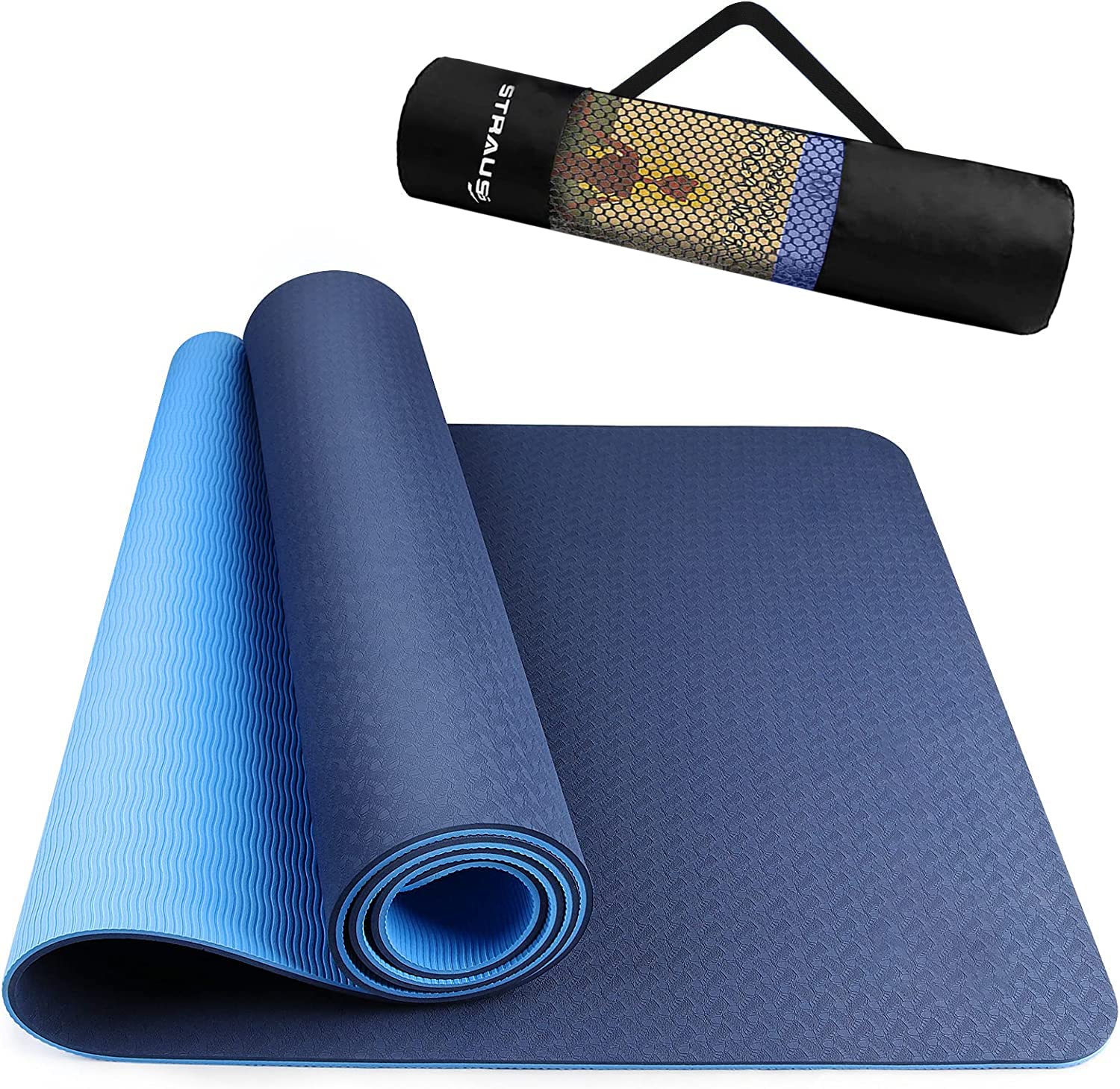 Buy Strauss 1730x610x8mm Blue PVC Floral Yoga Mat with Cover, ST