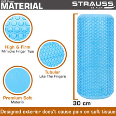 Strauss Foam Roller (Sky Blue), 30 cm and Dual Yoga Massage Ball (Blue)