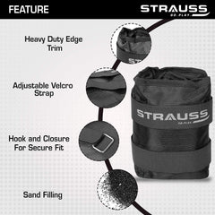 Strauss Adjustable Ankle/Wrist Weights 2.5 KG X 2 | Ideal for Walking, Running, Jogging, Cycling, Gym, Workout & Strength Training | Easy to Use on Ankle, Wrist, Leg, (Black)