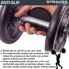 Strauss Weight Lifting Grip Pads | Hand Grips for Pull Ups | Grip Power Pads Lifting Pads for Weightlifting, Deadlifting & Powerlifting | Ideal for Gym Workouts for Men & Women | Set of 2, (Black)