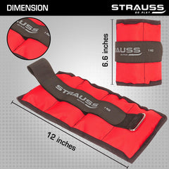 Strauss Adjustable Ankle/Wrist Weights 1 KG X 2 | Ideal for Walking, Running, Jogging, Cycling, Gym, Workout & Strength Training | Easy to Use on Ankle, Wrist, Leg, (Red)