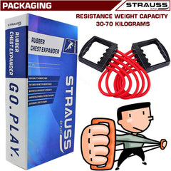 Strauss Adjustable Rubber Chest Expander | Ideal for Yoga, Gym, Home Workout | 5 Premium Natural Latex Tubes to Adjust Training Intensity | Lightweight, Durable with Non-Slip Handle, (Red)