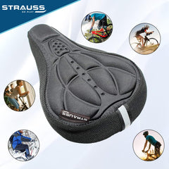 Strauss Saddle Seat Cover with Anti-Slip Granules & Soft, Thick Padding | Superior Comfort, Breathable Design | Comes with Adjustable Rope Straps & Fits All Cycles, (Black)