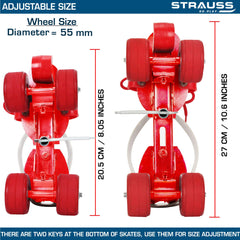 STRAUSS Senior Tenacity Roller Skates with Brakes | Roller Blades for Kids | Adjustable Shoe Size | Ideal for Indoor and Outdoor Skating | Suitable for Age Group Above 9 Years, (Red)