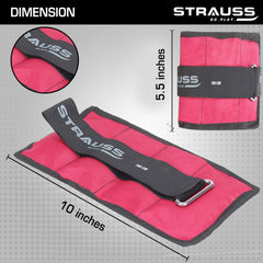 Strauss Adjustable Ankle/Wrist Weights 0.5 KG X 2 | Ideal for Walking, Running, Jogging, Cycling, Gym, Workout & Strength Training | Easy to Use on Ankle, Wrist, Leg, (Pink)