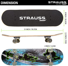 Strauss Bronx BT Lightweight Skateboard with Unique Graphics|31" X 8" Size with 8 Layer Maple Deck with High Density & Non-Slip Waterproof Grip Tape|2 inch PU Wheels|Suitable for All Ages