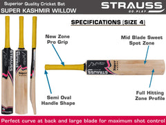 Strauss Cricket Bat | Edition: Super | Kashmir Willow | Size: 4 | Tennis & Synthetic Ball Cricket Bat | Tennis Cricket Bat