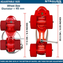 STRAUSS Tenacity Roller Skates | Roller Blades for Kids | Adjustable Shoe Size | 4 Wheels Skating Shoe for Boys and Girls | Ideal for Indoor and Outdoor Skating | Age Group 4-6 Years, (Red)