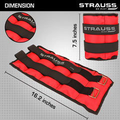 Strauss Adjustable Ankle/Wrist Weights 2 KG X 2 | Ideal for Walking, Running, Jogging, Cycling, Gym, Workout & Strength Training | Easy to Use on Ankle, Wrist, Leg, (Red)