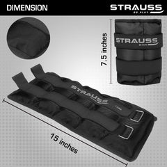 Strauss Adjustable Ankle/Wrist Weights 1.5 KG X 2 | Ideal for Walking, Running, Jogging, Cycling, Gym, Workout & Strength Training | Easy to Use on Ankle, Wrist, Leg, (Black)