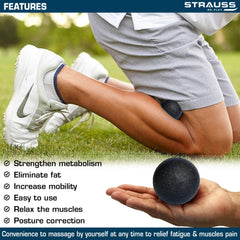 Strauss Yoga & Lacrosse Massage Single Lightweight Peanut Shaped Ball | Ideal for Physiotherapy, Deep Tissue Massage, Trigger Point Therapy, Muscle Knots | High-Density Roller & Acupressure Ball for Myofascial Release, (Black)