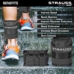 Strauss Adjustable Ankle/Wrist Weights 5 KG X 2 | Ideal for Walking, Running, Jogging, Cycling, Gym, Workout & Strength Training | Easy to Use on Ankle, Wrist, Leg, (Black)