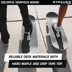Strauss Bronx BT Lightweight Skateboard with Unique Graphics|31" X 8" Size with 8 Layer Maple Deck with High Density & Non-Slip Waterproof Grip Tape|2 inch PU Wheels|Suitable for All Ages