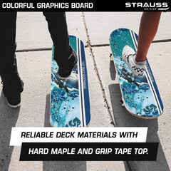 Strauss Bronx FT Lightweight Skateboard with Unique Graphics|31" X 8" Size with 8 Layer Maple Deck with High Density & Non-Slip Waterproof Grip Tape|2 inch PU Wheels|Suitable for All Ages