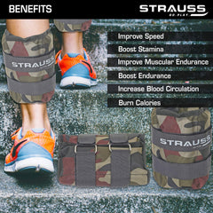 Strauss Adjustable Ankle/Wrist Weights 1 KG X 2 | Ideal for Walking, Running, Jogging, Cycling, Gym, Workout & Strength Training | Easy to Use on Ankle, Wrist, Leg, (Camouflage)