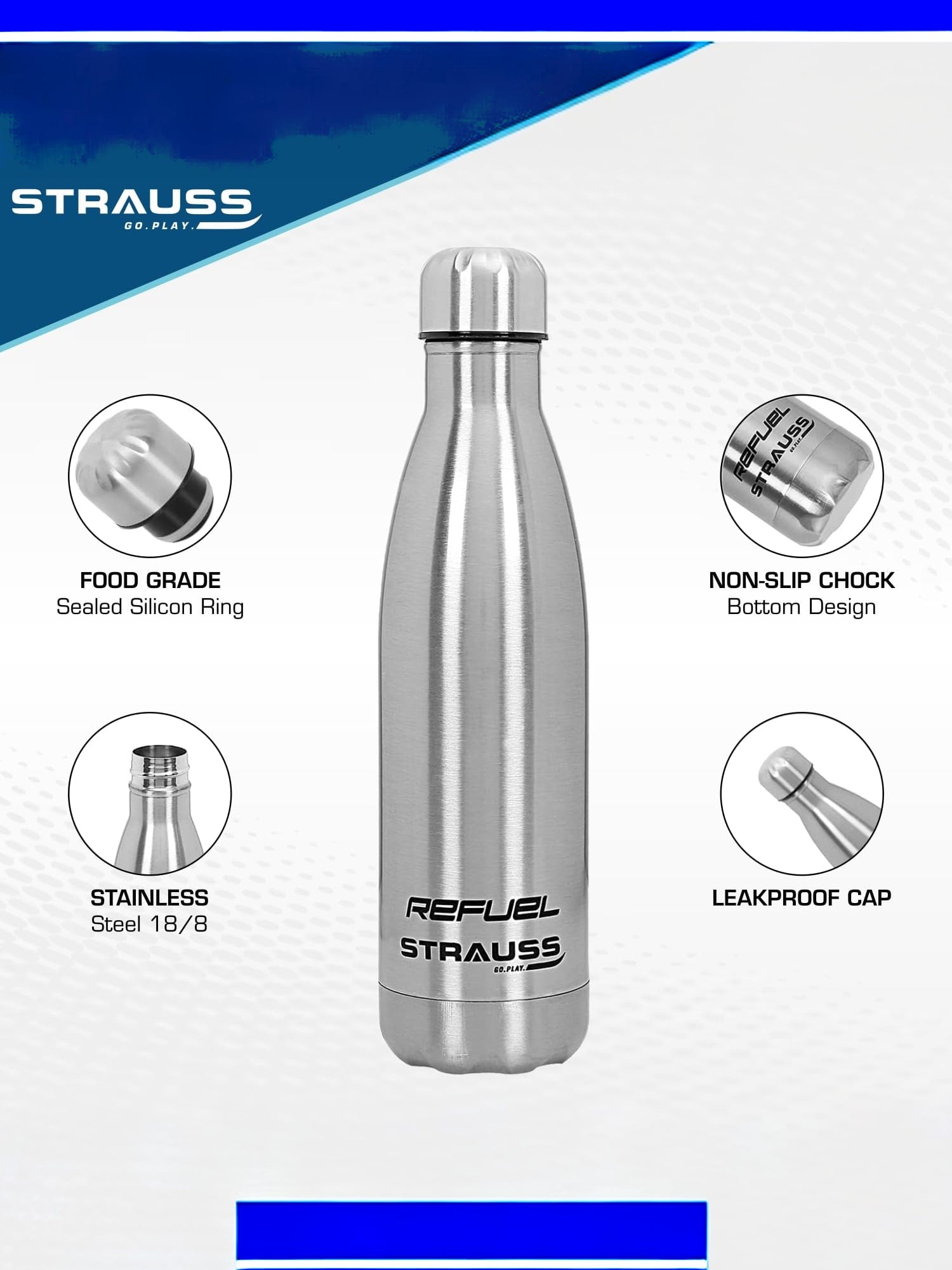 Strauss Sports steel water bottle - gym hydration