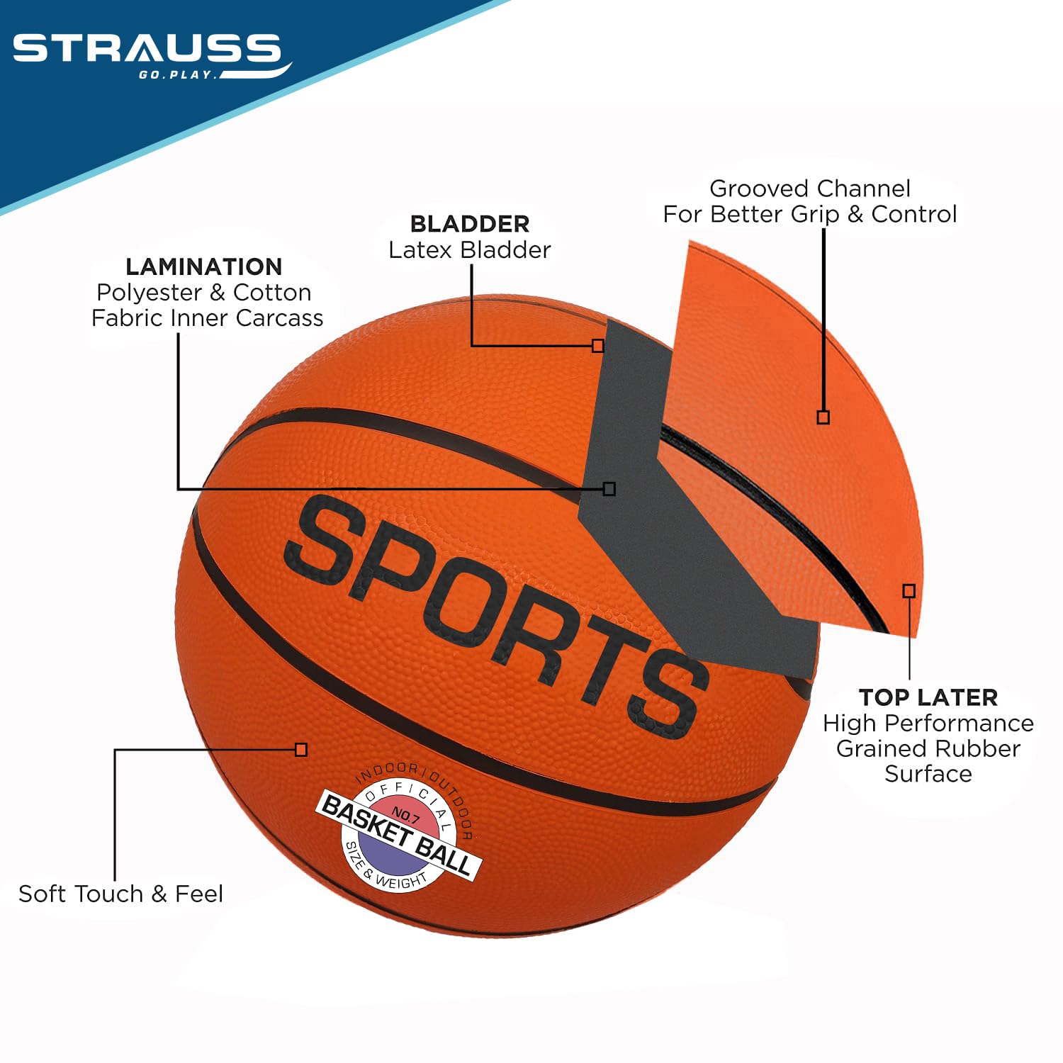 Strauss Official Basketball - Durable rubber material