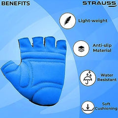 STRAUSS Suede Gym Gloves for Weightlifting, Cycling, Exercise & Gym | Full Palm Protection & Extra Durability with Suede Cushion Pads | Fingerless Gloves for Men and Women | Size: Small, (Blue/Black)