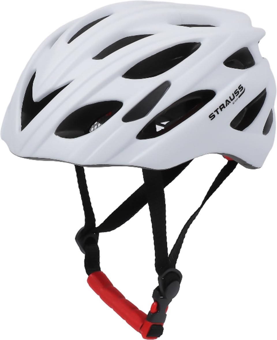 Strauss Veloguard Cycling Helmet | Light Weight with Superior Ventilation | Mountain, Road Bike & Skating Helmet with Adjustable Size | LED Safety Backlight | Ideal for Adults and Kids,(White)