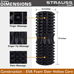 Strauss ST-1441 Grid Foam Roller (Black), 33 CM and Dual Yoga Massage Ball, (Blue)