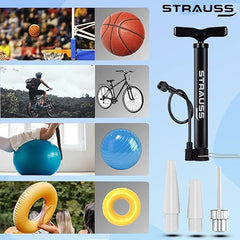 Strauss Bicycle Air Pump with Needle & Dual Valve | Portable Pump with 2 Modes, Ideal for Inflating Bicycle, Swimming Rings | Sturdy Base & Ergonomic Handle (Black)