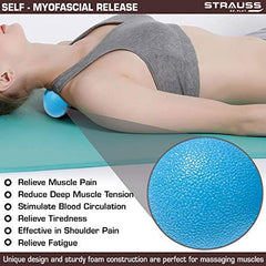 Strauss ST-1441 Grid Foam Roller (Black), 33 CM and Dual Yoga Massage Ball, (Blue)