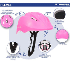 Strauss GlideX Cycling Helmet | Light Weight with Superior Ventilation | Mountain, Road Bike & Skating Helmet with Premium EPS Foam Lining | Ideal for Adults and Kids,(Pink)