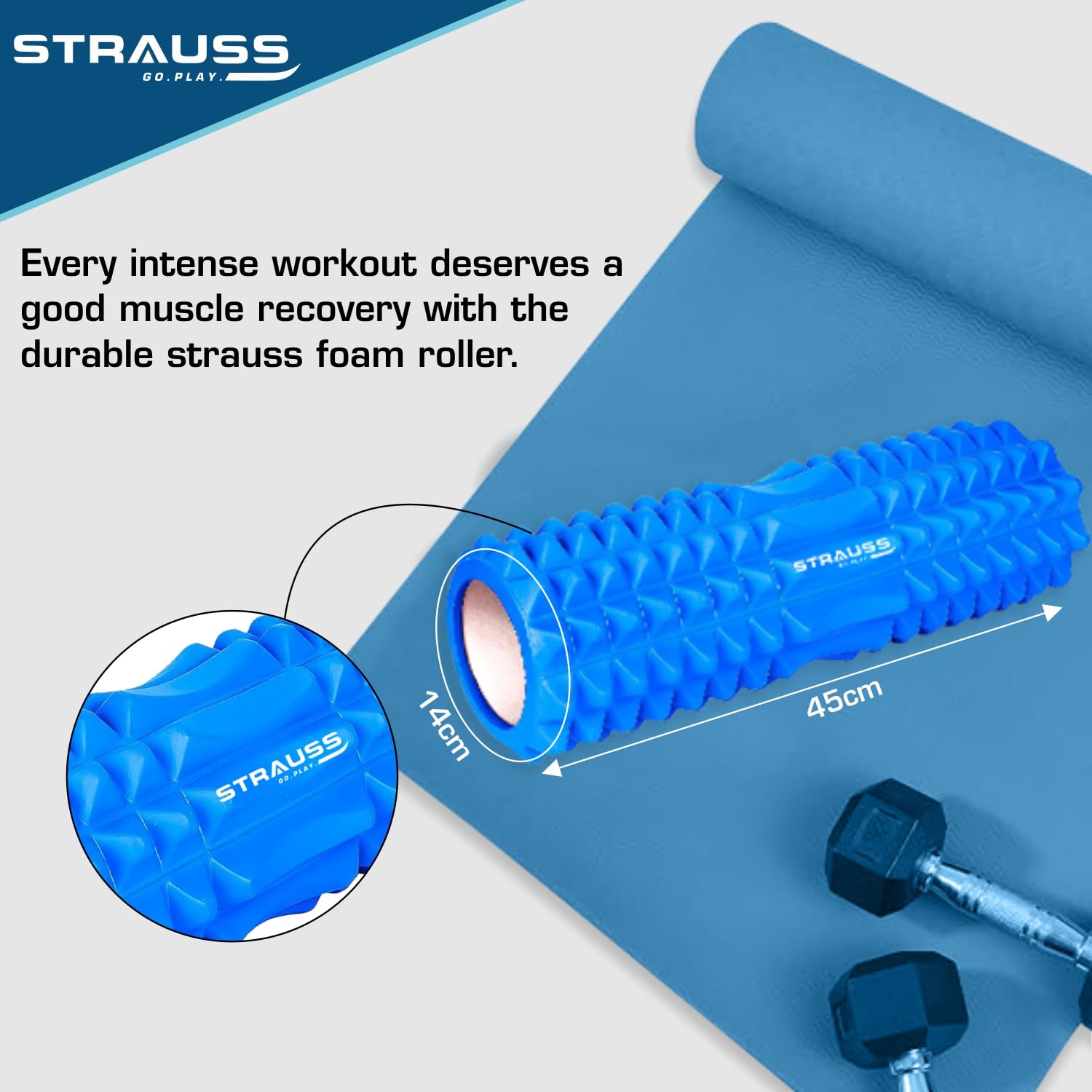 Strauss Grid Foam Roller Eco-Friendly Spikes Foam Roller Premium Eva Foam Light Weight Travel-Friendly Foam Roller for Relieve Muscle