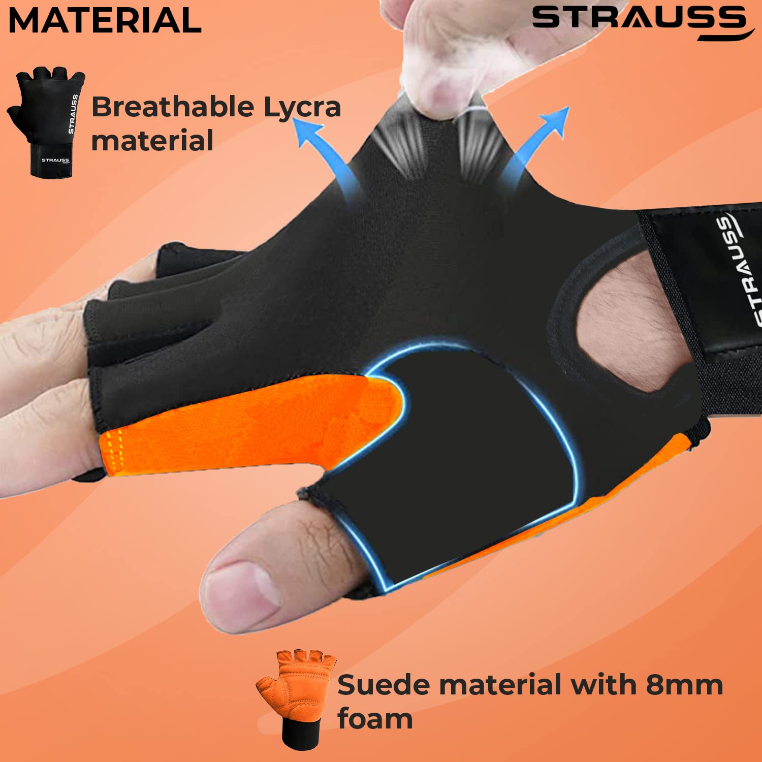 STRAUSS Suede Gym Gloves for Weightlifting, Training, Cycling
