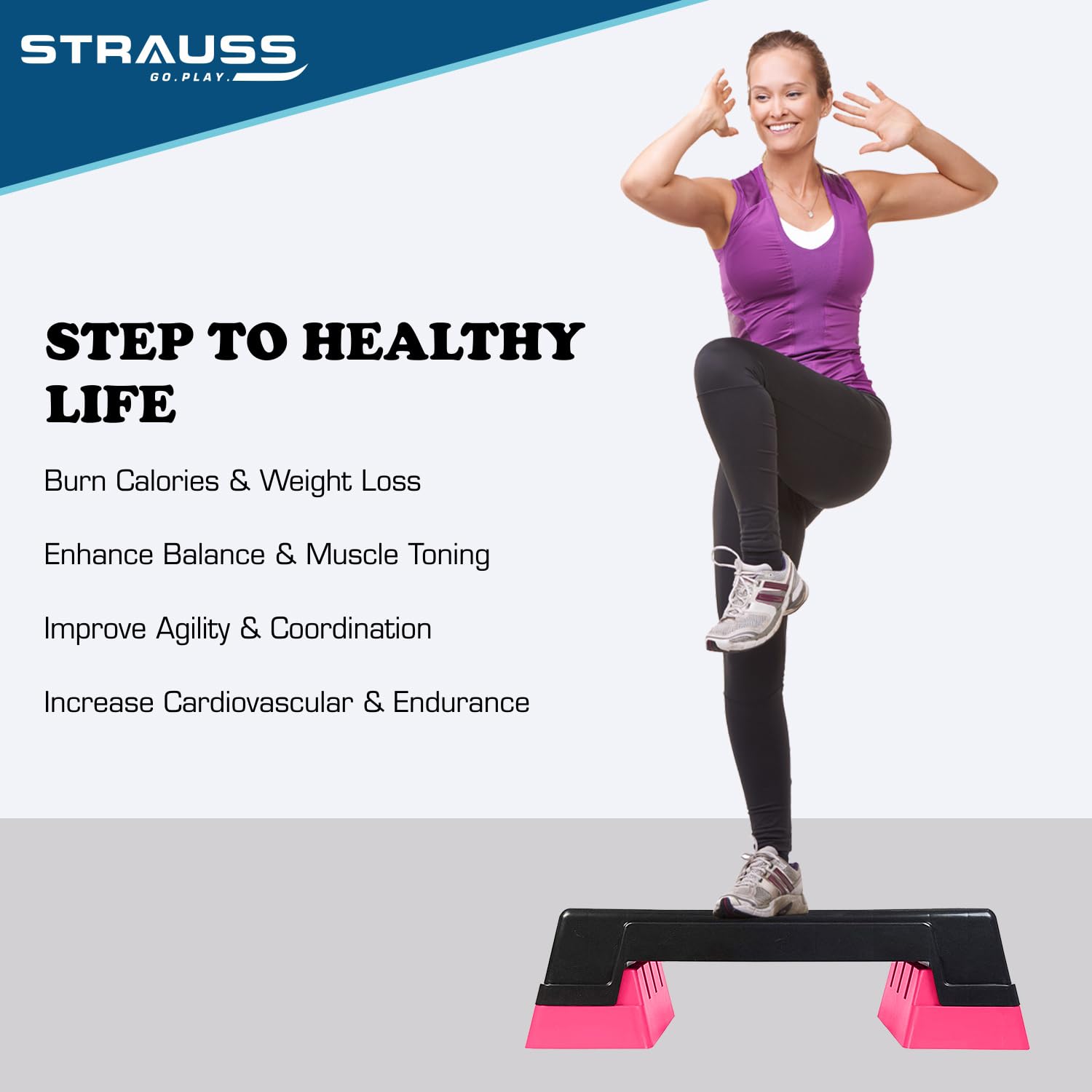 High Rise Stepper Strauss High Rise Aerobic Stepper | Two Height Level Adjustments - 6 i ...