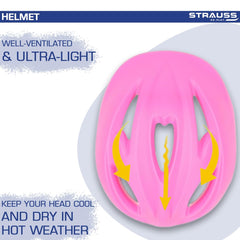 Strauss GlideX Cycling Helmet | Light Weight with Superior Ventilation | Mountain, Road Bike & Skating Helmet with Premium EPS Foam Lining | Ideal for Adults and Kids,(Pink)