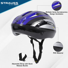 Strauss ArmorX Cycling Helmet | Light Weight with Superior Ventilation | Mountain, Road Bike & Skating Helmet with Premium EPS Foam Lining | Ideal for Adults and Kids, (Blue)