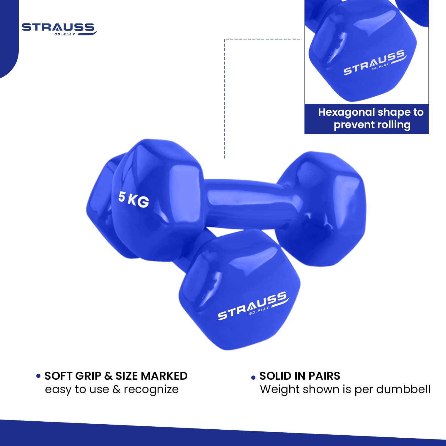 Strauss Premium Vinyl Dumbbells - Home Workout