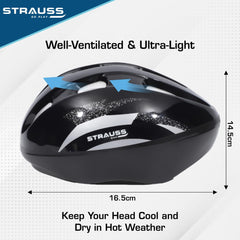 Strauss ArmorX Cycling Helmet | Light Weight with Superior Ventilation | Mountain, Road Bike & Skating Helmet with Premium EPS Foam Lining | Ideal for Adults and Kids, (Black)