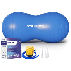 STRAUSS Anti-Burst Rubber Peanut Shape Gym Ball with Free Foot Pump | Round Shape Swiss Ball for Exercise, Workout, Yoga, Pregnancy, Birthing, Balance & Stability, 95x45 cm, (Blue)