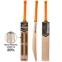 STRAUSS Grand Edition Kashmir Willow Scoop Cricket Bat |Size: Short Handle(SH) |Orange| Suitable for Tennis Ball|Ideal for Boys/Youth/Adults (900-1050 Grams)