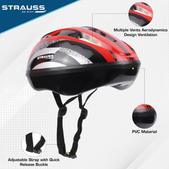 Strauss ArmorX Cycling Helmet | Light Weight with Superior Ventilation | Mountain, Road Bike & Skating Helmet with Premium EPS Foam Lining | Ideal for Adults and Kids, (Red)