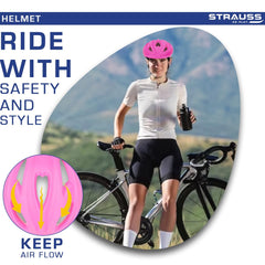 Strauss GlideX Cycling Helmet | Light Weight with Superior Ventilation | Mountain, Road Bike & Skating Helmet with Premium EPS Foam Lining | Ideal for Adults and Kids,(Pink)