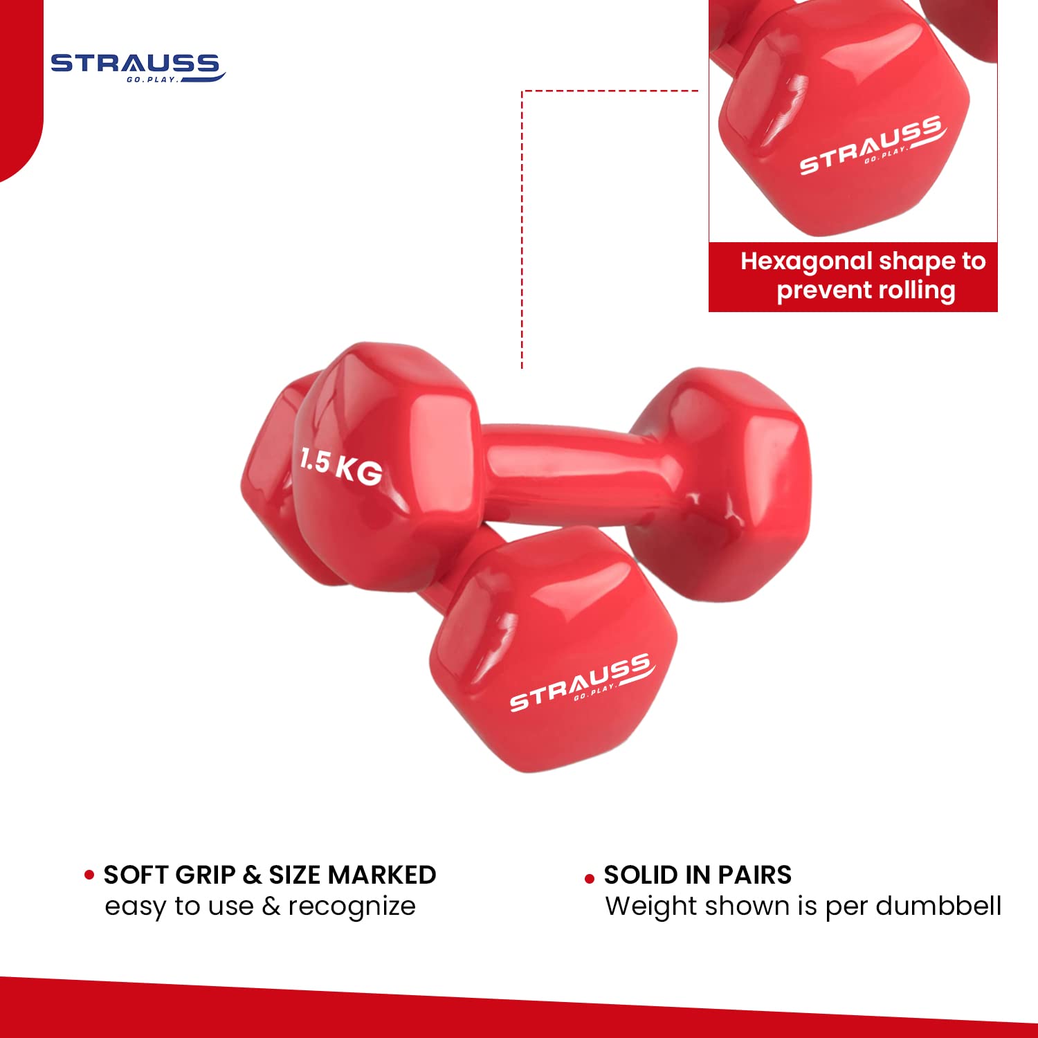 Strauss Premium Vinyl Dumbbells - Gym use