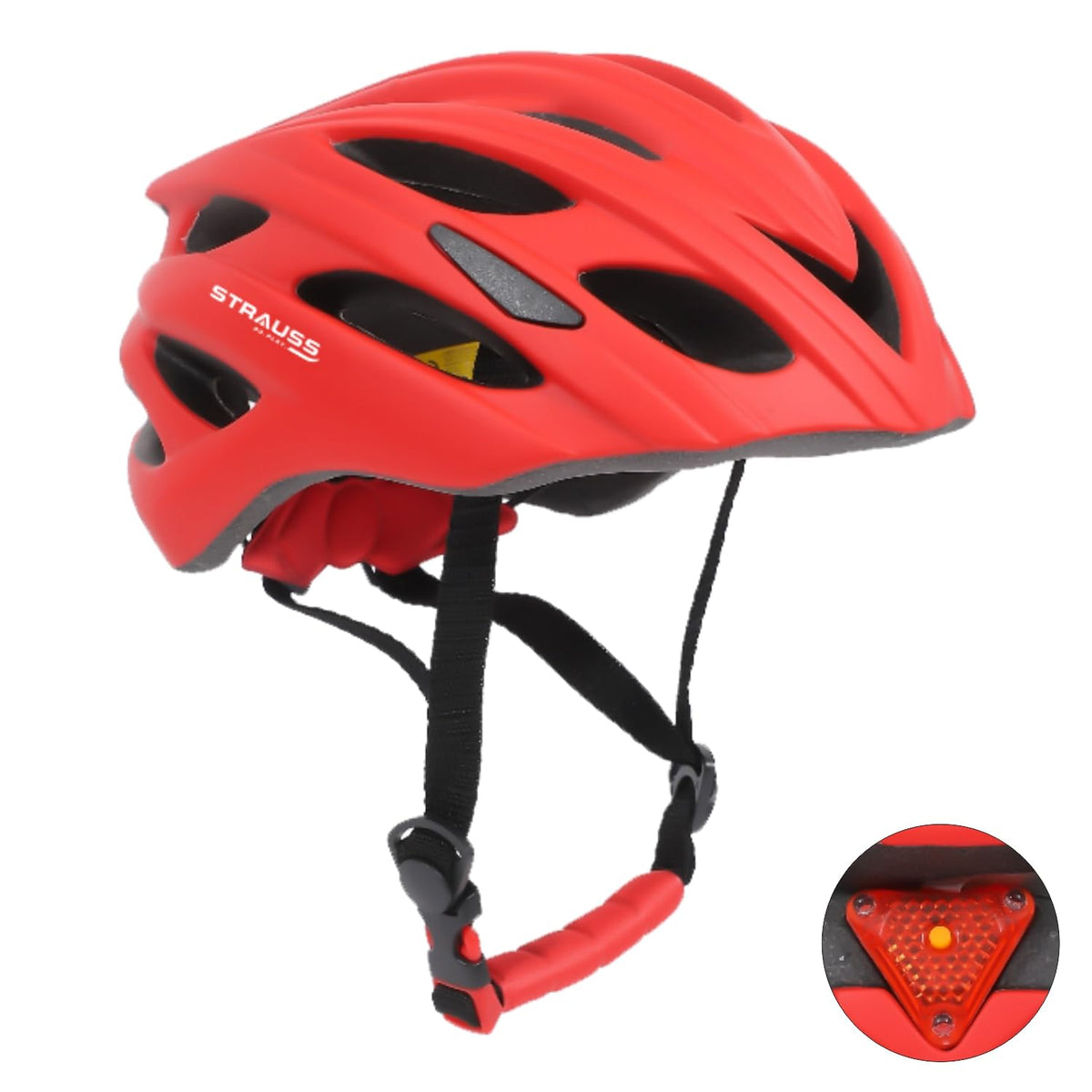 Strauss Veloguard Cycling Helmet | Light Weight with Superior Ventilation | Mountain, Road Bike & Skating Helmet with Adjustable Size | LED Safety Backlight | Ideal for Adults and Kids,(Red)