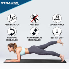 STRAUSS TPE Dual Layer Yoga Mat| Exercise Mat for Yoga,Pilates & Gym| Lightweight & Eco-Friendly Material | Yoga Mat for Women and Men |Ideal for Home Gym Workout |Includes Carry Strap | 4MM,(Black)