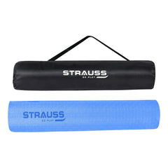 Strauss Anti Skid TPE Yoga Mat with Carry Bag, 4mm, (Sky Blue)