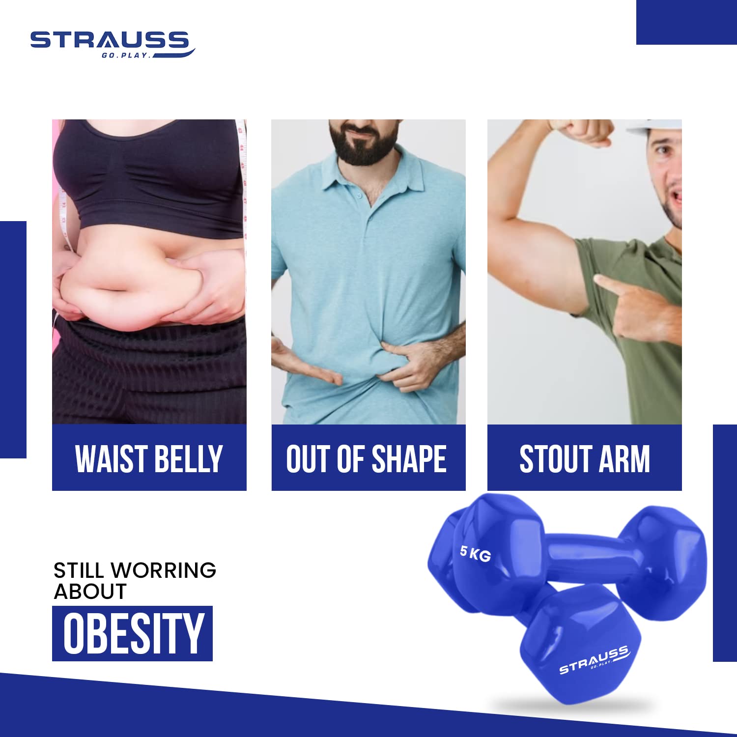 Strauss Premium Vinyl Dumbbells - Easy Grip