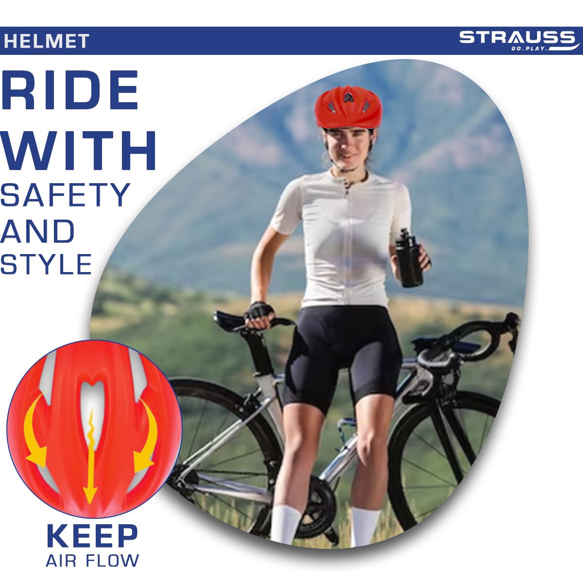 Strauss GlideX Cycling Helmet Light Weight with Superior Ventilation Mountain, Road Bike Skating Helmet with Premium EPS Foam Lining Ideal for
