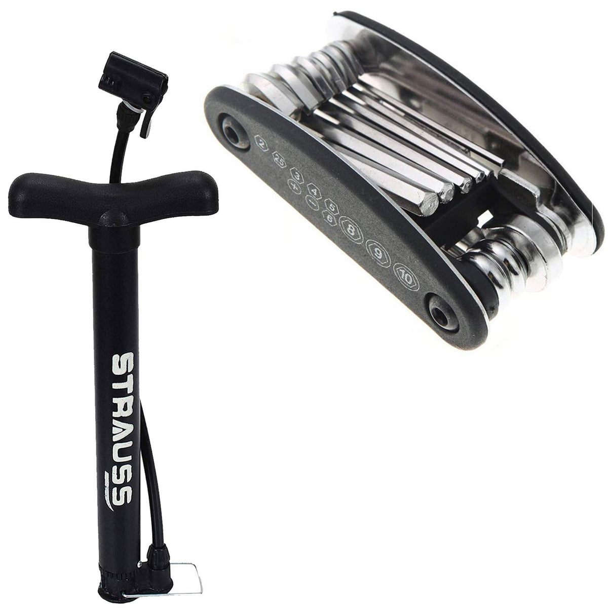 Strauss Bicycle Air Pump, (Black) and Bicyle Repair Toolkit