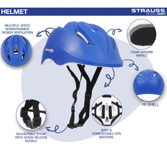 Strauss GlideX Cycling Helmet | Light Weight with Superior Ventilation | Mountain, Road Bike & Skating Helmet with Premium EPS Foam Lining | Ideal for Adults and Kids,(Blue)