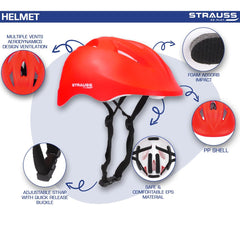 Strauss GlideX Cycling Helmet | Light Weight with Superior Ventilation | Mountain, Road Bike & Skating Helmet with Premium EPS Foam Lining | Ideal for Adults and Kids,(Red)