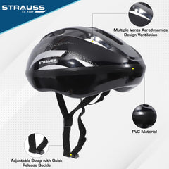 Strauss ArmorX Cycling Helmet | Light Weight with Superior Ventilation | Mountain, Road Bike & Skating Helmet with Premium EPS Foam Lining | Ideal for Adults and Kids, (Black)